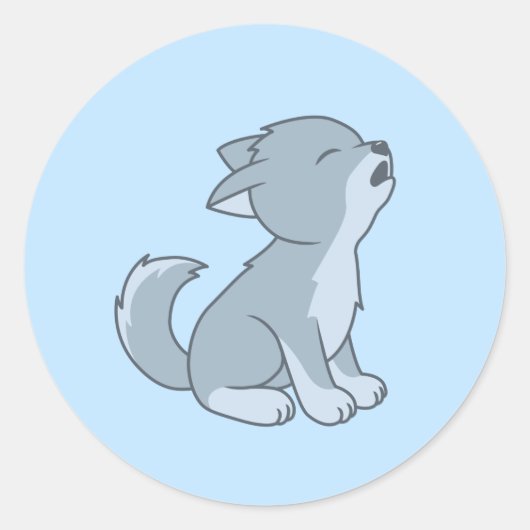 Schattige Howling Wolf Pup Blauw Ronde Sticker (Voorkant)