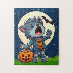 Schattige huilend weerwolfmonster met pompoen legpuzzel