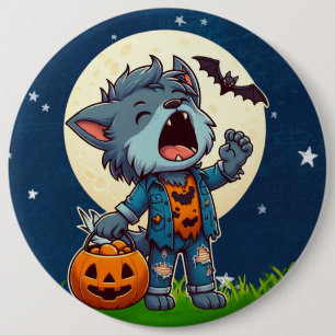 Schattige huilend weerwolfmonster met pompoen ronde button 6,0 cm