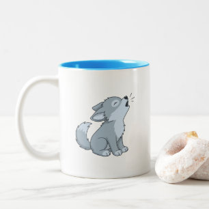 Schattige huilende wolf pup tweekleurige koffiemok
