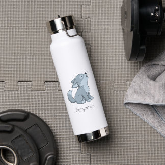 Schattige Huilende Wolf Puppy Aangepaste Naam Waterfles