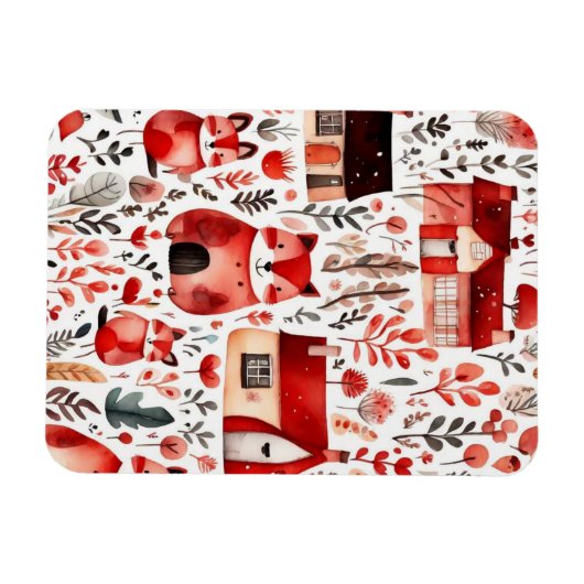 Schattige huisje kern rood veld Magnetisch Lijst Magneet (Horizontaal)
