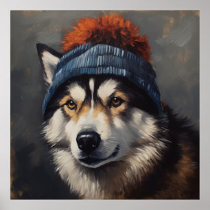 Schattige husky dragen schattig winter pet poster