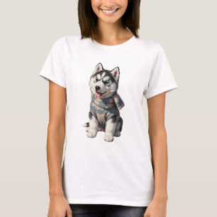 Schattige Husky Pup in Wintertrui T-shirt