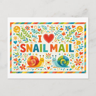 Schattige "I Heart Snail Mail" ansichtkaart Briefkaart