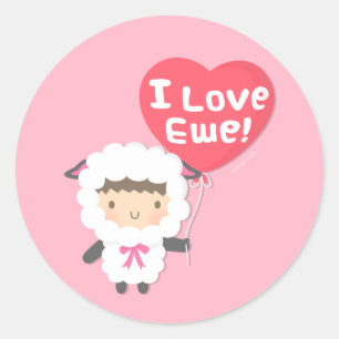 Schattige I Love Ewe Sheep Pun Humor Ronde Sticker