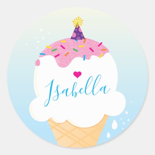 SCHATTIGE ICE CREAM CONE strooit retro party blauw Ronde Sticker (Voorkant)