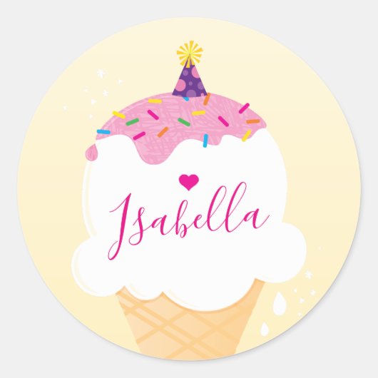 SCHATTIGE ICE CREAM CONE strooit retro party geel Ronde Sticker (Voorkant)