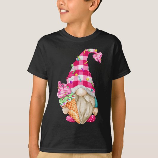 Schattige Ice Cream Lover Gnome voor Vrouwen met R T-shirt (Voorkant)