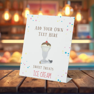Schattige Ice Cream Sundae Parlor Shop Business Reclamebord Met Voetstuk
