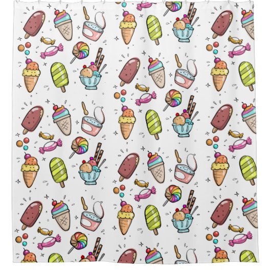 Schattige Ice Cream Sweet Desert Pattern Kinder Douchegordijn (Voorkant)
