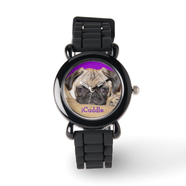 Schattige iCuddle Pug Puppy Horloge (Voorkant)