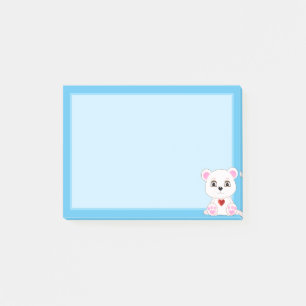 Schattige ijsbeer cartoon op lichtblauw post-it® notes