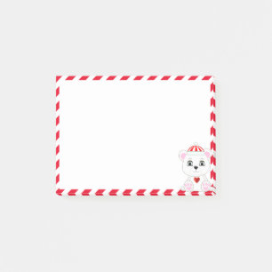 Schattige ijsbeer cartoon op rood en wit post-it® notes