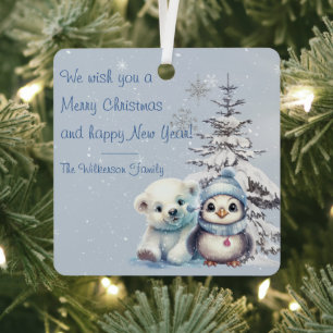 Schattige ijsbeer en pinguïn Noordpool Kerstmis Metalen Ornament