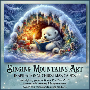 Schattige ijsbeer leest KJV Bijbelvers met Kerst Feestdagen Kaart