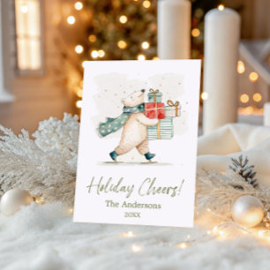 Schattige ijsbeer met cadeaus watercolor kerstgroe feestdagenkaart