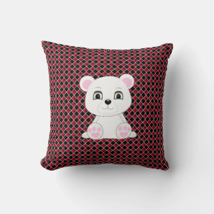 Schattige ijsbeer op zwart en rood diamantpatroon kussen