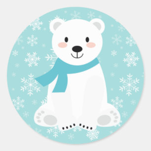 Schattige Ijsbeer Winter Sneeuwvlok Teal Ronde Sticker