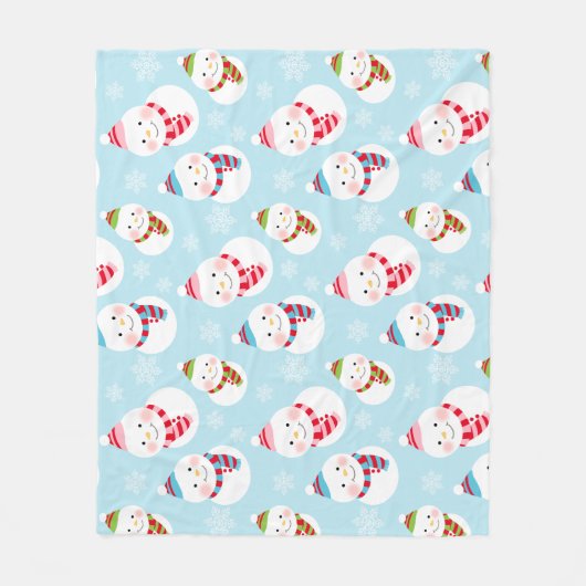 Schattige ijsblauw wintersneeuwmanpatroon fleece deken (Voorkant)