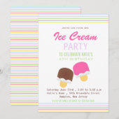 Schattige ijsje en strepen verjaardagsfeestje uitn kaart (Voorkant / Achterkant)