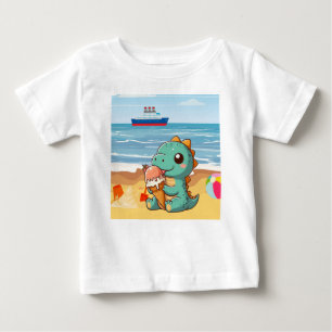 Schattige ijsje eten dino op het strand