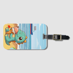 Schattige ijsje eten dino op het strand bagagelabel