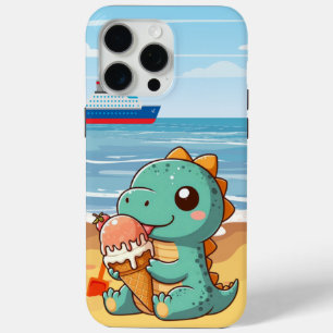 Schattige ijsje eten dino op het strand iPhone 15 pro max hoesje