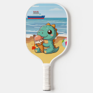 Schattige ijsje eten dino op het strand pickleball paddle