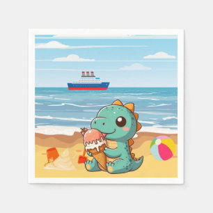Schattige ijsje eten dino op het strand servet