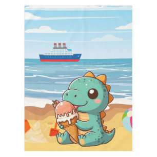 Schattige ijsje eten dino op het strand tafelkleed