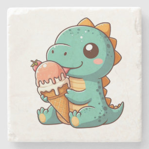 Schattige ijsje eten dino stenen onderzetter