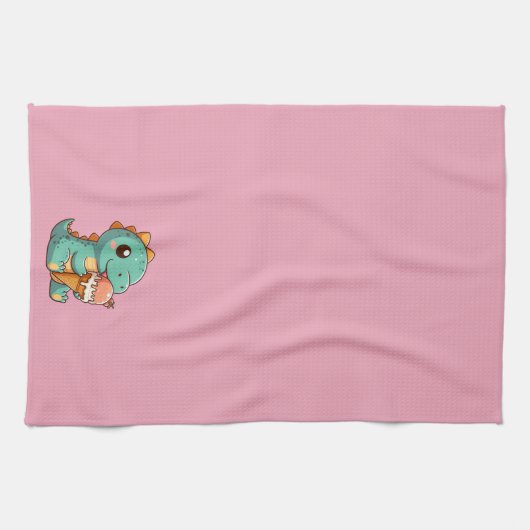 Schattige ijsje eten dino theedoek (Horizontaal)