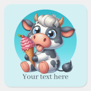 Schattige ijsje koe tekst toevoegen vierkante sticker