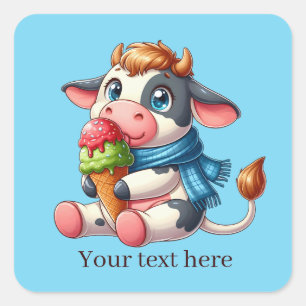 Schattige ijsje koe tekst toevoegen vierkante sticker