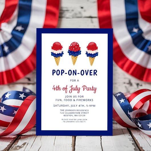 Schattige ijsje rood, wit en blauw 4 juli kaart