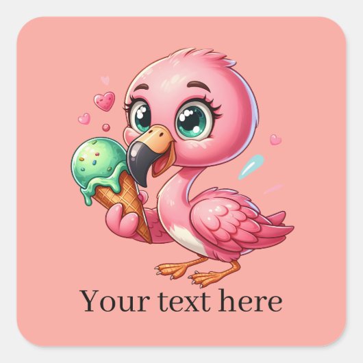 Schattige ijsje roze flamingo Tekst toevoegen Vierkante Sticker (Voorkant)