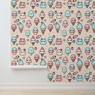 Schattige ijspatroon Minimal pastelkleuren Behang
