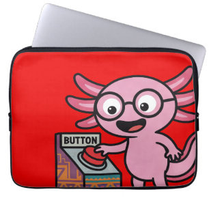 Schattige Ik Axolotl Vragen azteek O nee rode knop Laptop Sleeve