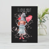 Schattige ik hou van je dame gnome pun Valentijn Feestdagenkaart (Staand voorkant)