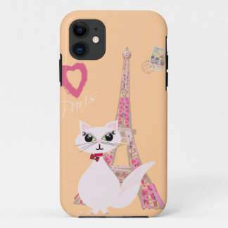 Schattige Ik hou van Parijs kat iPhone 11 Hoesje