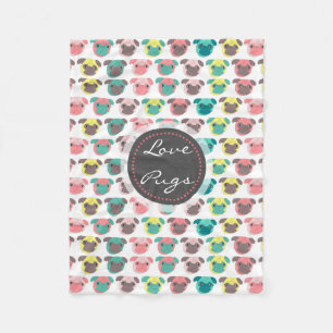 Schattige illustratie "Love Pugs" kleurrijke pugs Fleece Deken