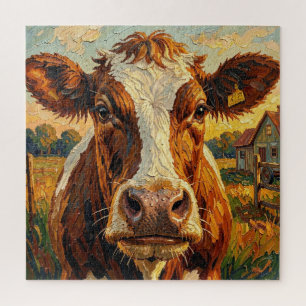 Schattige Impasto Koe op Boerderij Legpuzzel