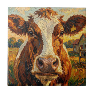 Schattige Impasto Koe op Boerderij Tegeltje