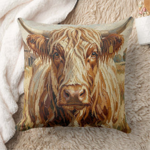 Schattige Impasto Koe op Rustieke Ranch Kussen