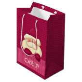 Schattige  in Pink Girly Santa Theme Medium Cadeauzakje (Voorkant Gekanteld)