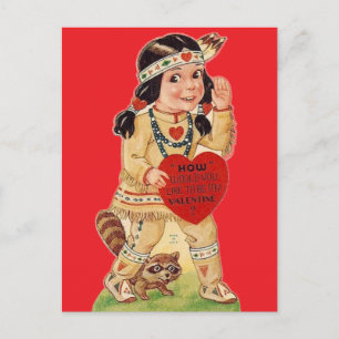 Schattige Indiase Squaw Vintage Valentijnskaart Briefkaart