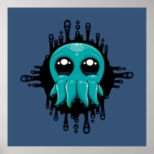 Schattige Inky Baby Octopus Vriend Poster