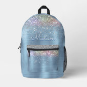 Schattige iriserend ijsblauw glitter monogram bedrukte rugzak (Voorkant)