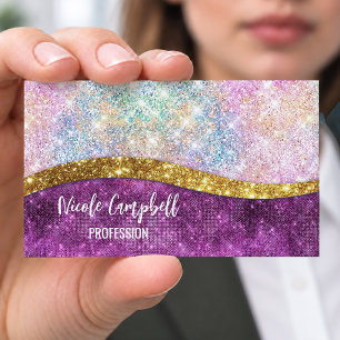 Schattige iriserende fuchsia gouden nepschitterend magnetisch visitekaartje